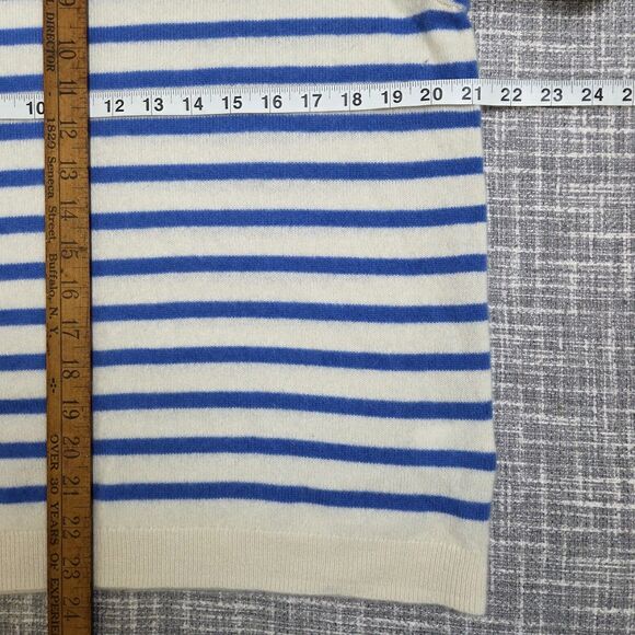 Cynthia Rowley Cashmere Sweater Round Neck Women's L/XL Cream-Blue Stripes - Picture 3 of 7